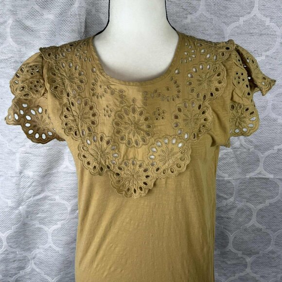 🌼 J.Crew Eyelet Embroidered Flutter Sleeve Top - Small - Picture 2 of 7